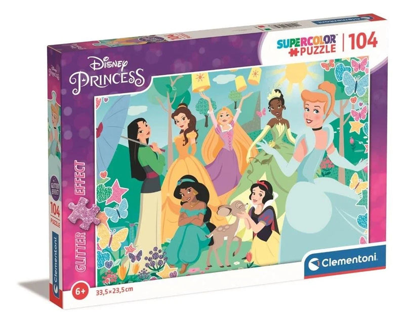 Clementoni, puzzle, Disney, z brokatem Princess. Księżniczki, 104 el.