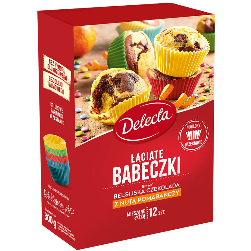 Delecta Łaciate Babeczki smak belgijska czekolada z nutą pomarańczy 300