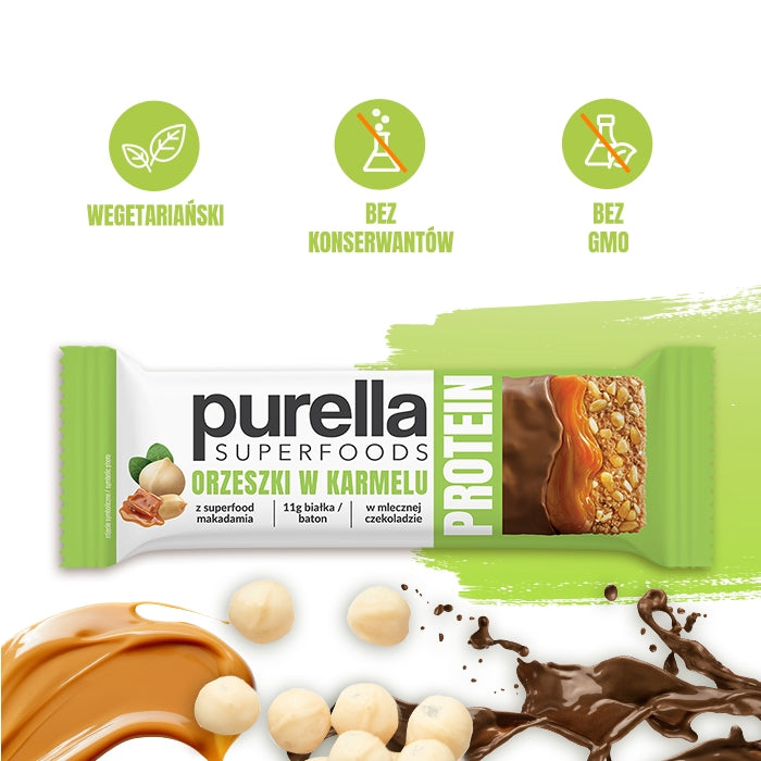 Purella Superfoods Protein bar baton proteinowy orzeszki w karmelu 45g