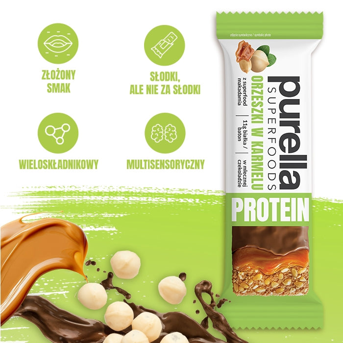 Purella Superfoods Protein bar baton proteinowy orzeszki w karmelu 45g