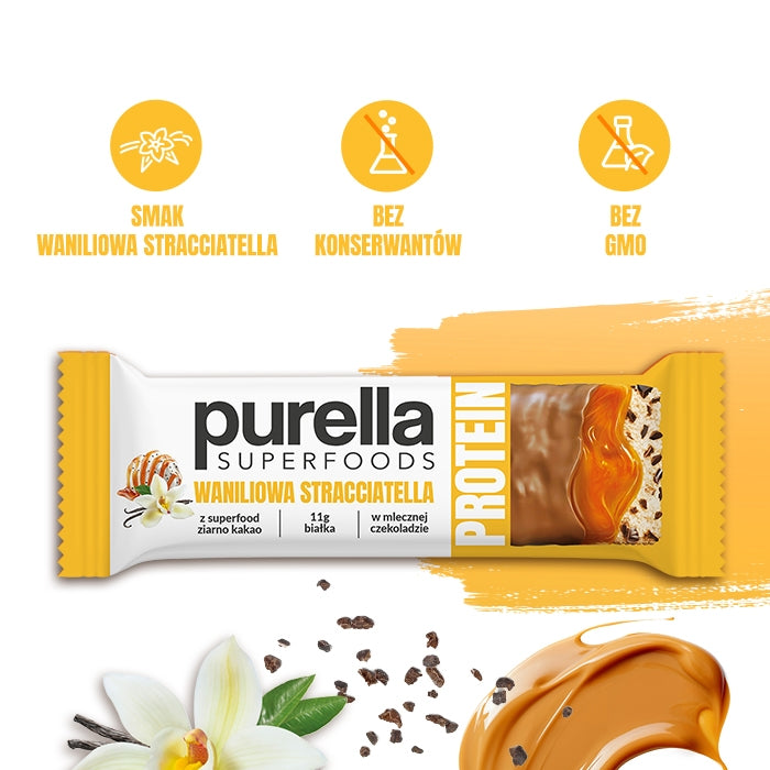 Purella Superfoods Protein bar baton proteinowy waniliowa straciatella