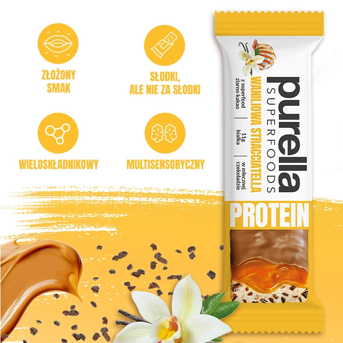 Purella Superfoods Protein bar baton proteinowy waniliowa straciatella