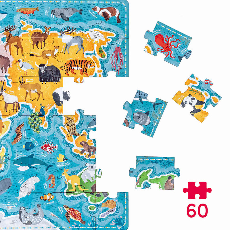 Puzzlove CzuCzu Zwierzęta Mapa świata (60 elementów) dla dzieci: 4+
