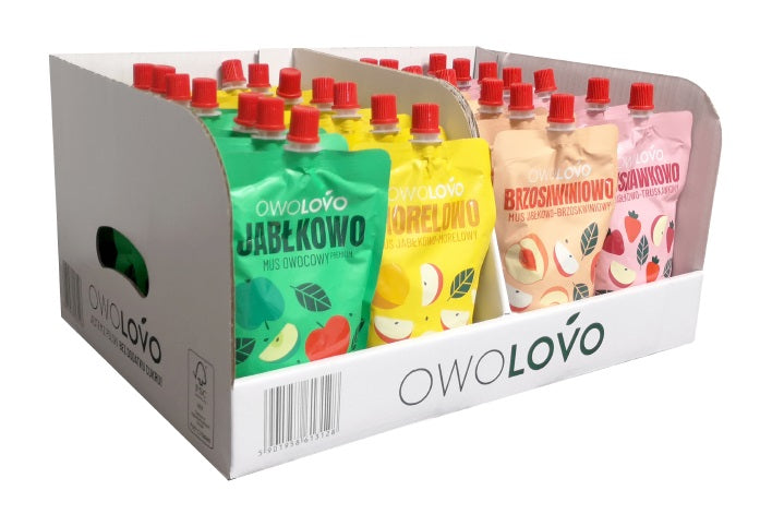 Owolovo Zestaw musów Premium mix 32szt - Jabłkowo, Morelowo, Brzoswkwiniowo, Truskawkowo 32 x 200 g