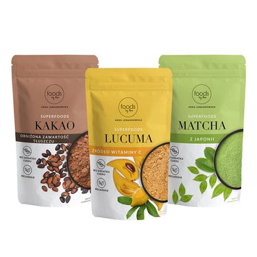 Zestaw: 3x SUPERFOOD - Lucuma, Kakao, Matcha